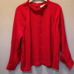 Loft Red Blouse Top Unique High Neck Valentine Ready Women’s Size Large Petite